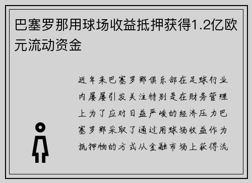 巴塞罗那用球场收益抵押获得1.2亿欧元流动资金
