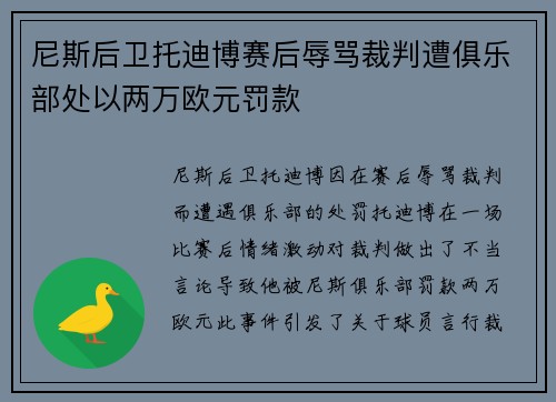 尼斯后卫托迪博赛后辱骂裁判遭俱乐部处以两万欧元罚款
